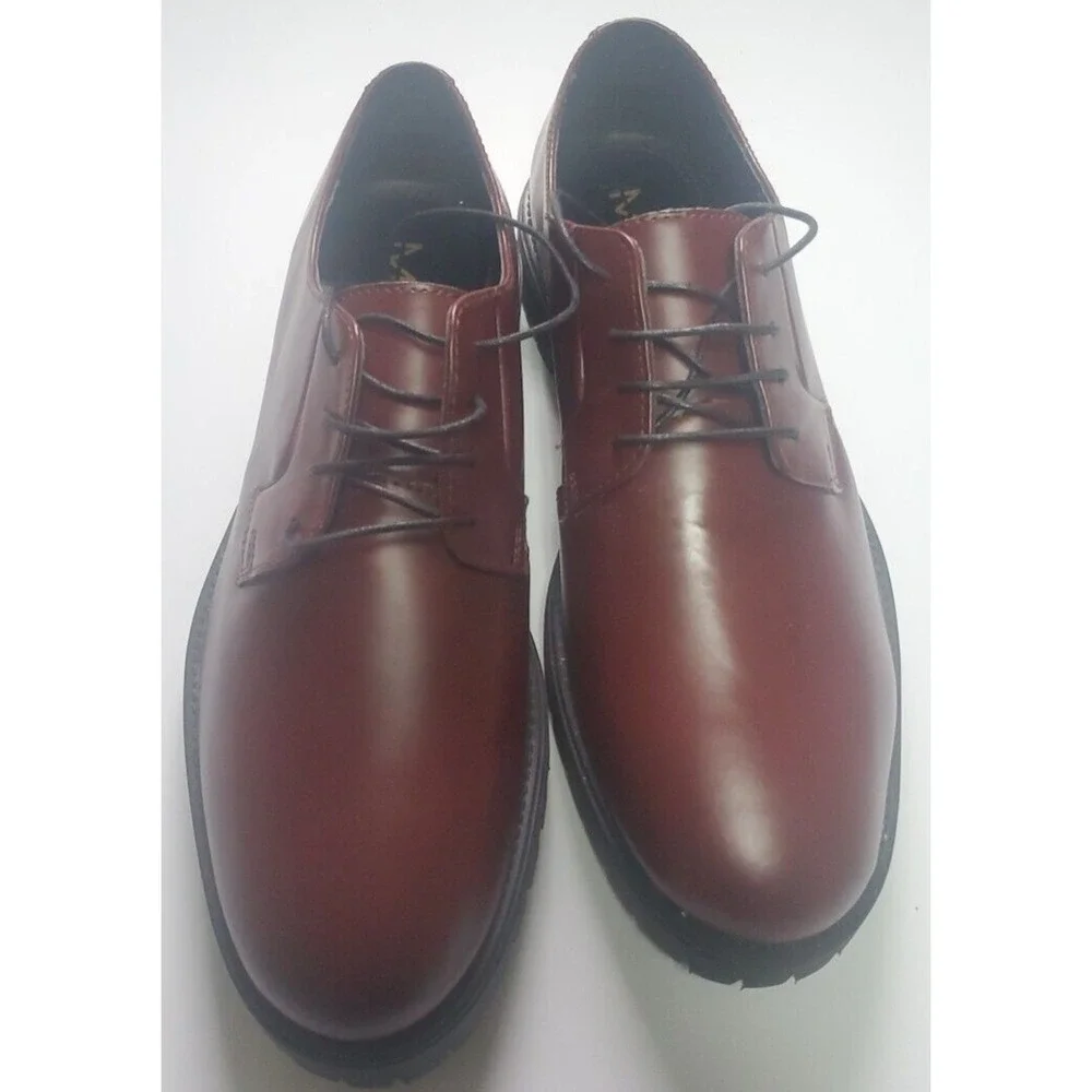Man Burgundy Smooth Derby Faux Leather Size 8 / 42